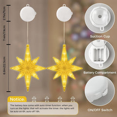 2 Pack LED Star Christmas Lights, Window Star Lights with Timer & Suction Cups, Indoor Outdoor Star Window Lights for Christmas Decorations, Weddings & Home Décor