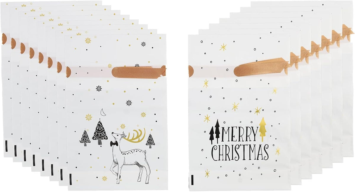 50 PCS Small Christmas Bags with Drawstring, Reusable Xmas Drawstring Gift Packaging Bags for Sweets, Cookies, and Treats, for Christmas, Parties, and Gift Wrapping Biscuits and Chocolates