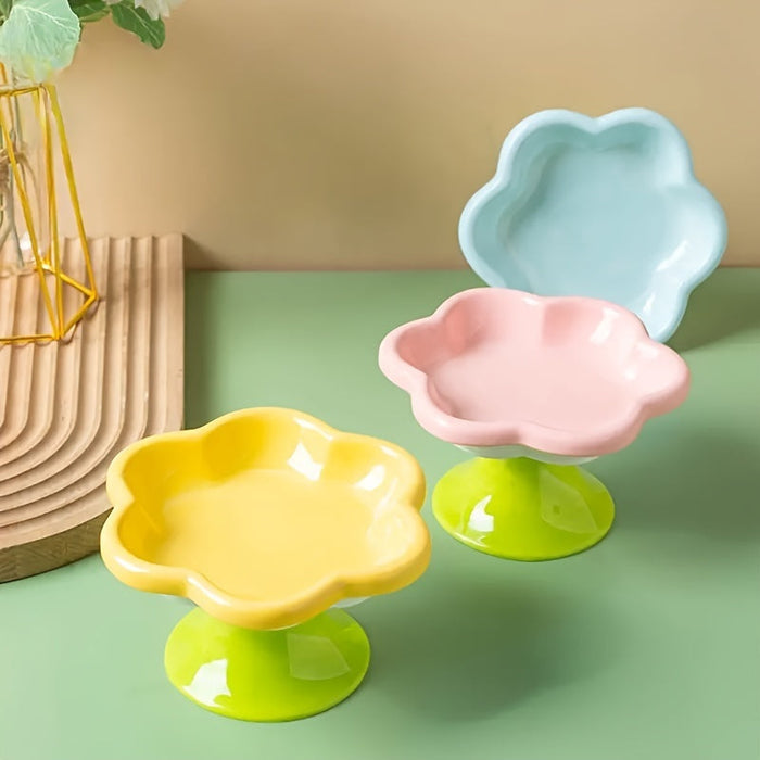 Raised Ceramic Bowl With pet Flower Design Raised pet Food Bowl