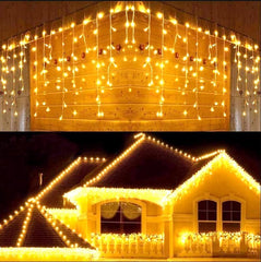 Icicle Christmas Lights Outdoor, 10M 400 LED Plug-In Waterproof Fairy String Lights with 8 Modes, Timer&Connectable, for Eaves, Gutters, House Roof, Garden, Patio & Party Decorations Warm White