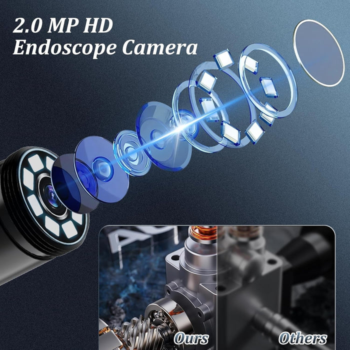 Endoscope Inspection Camera,  1920 HD Flexible Rigid Snake Camera, 8 LED Lights No Wifi Snake Camera Waterproof IP67 Tube Sink Pipe Drain Camera for Android Ios Tablet Samsung (16.4 Ft/ 5M)