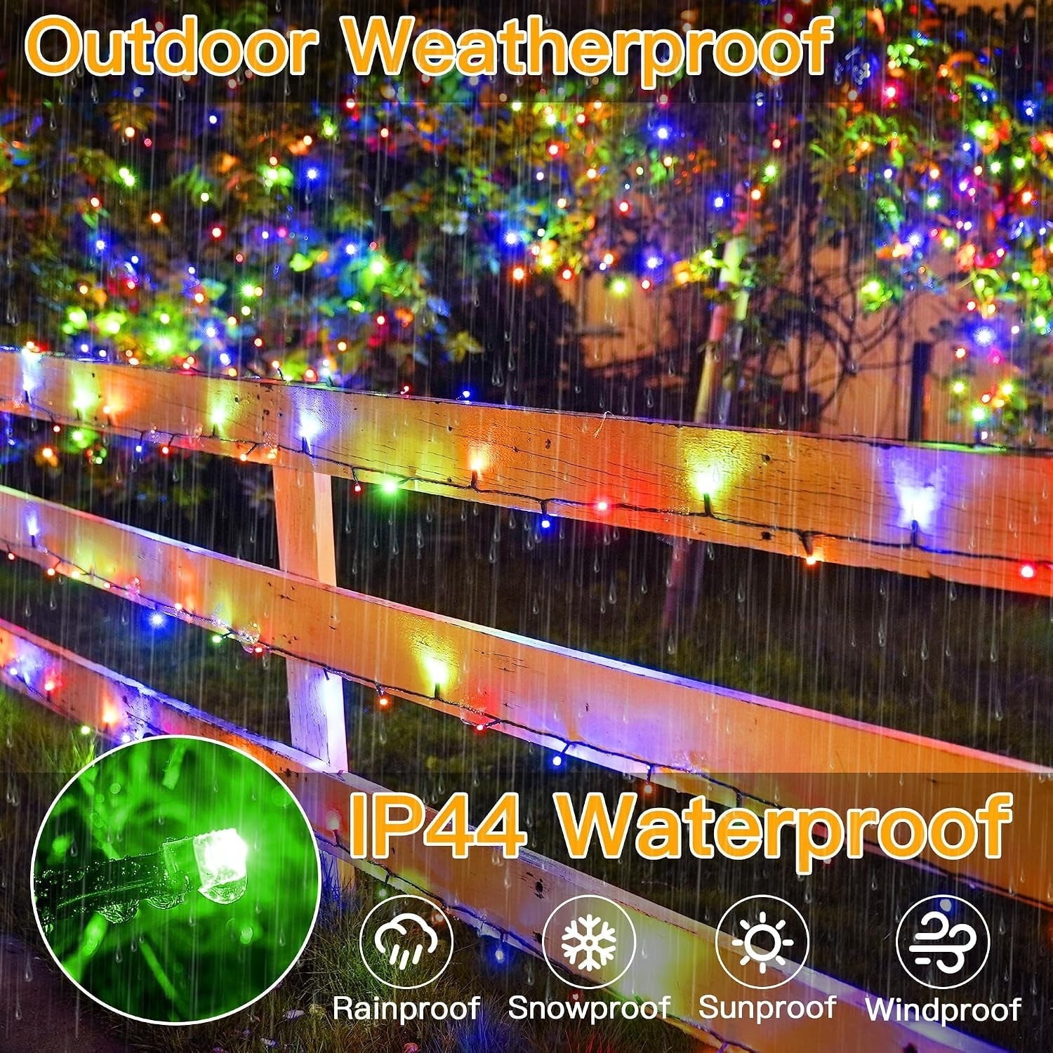 Outdoor Fairy Lights, 20M 200 Leds, Multicolour, Mains Powered