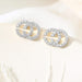 925 Sterling Silver Korean Sparkling Crystal English Letter Double C Stud Earrings Women Girl Sweet Jewelry-Silver