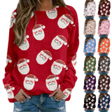 New Hot Sale Women's Casual Capless Round Neck Regular Drop Shoulder Sweater Pullover Print Top