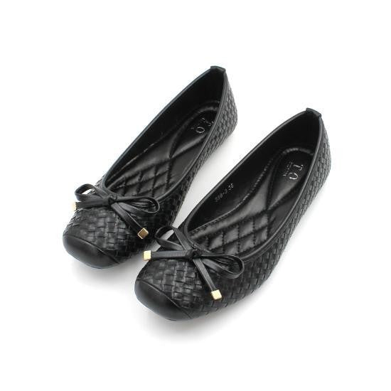 Flat Plus Size All-match Black Flat Heel Woven Pattern Scoop Women's Shoes For Four Seasons