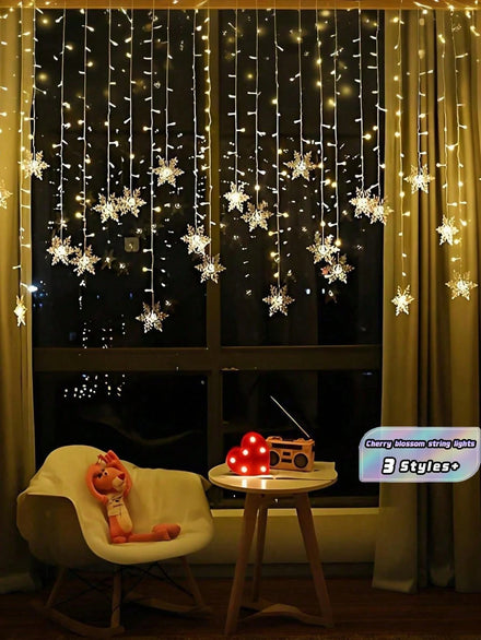 96 LED Icicle Window Curtain Lights - Large Snowflake Icicle String Lights - Modern LED Winter Fairy Lights, 8 Dynamic Flashing Modes, Warm White Curtain Lights For Indoor Christmas Tree, Window, Bedroom And Party Decor, Snowflake Shaped Hanging Lights Wi