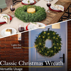 Plain Christmas Wreath for Front Door, Luxury Artificial Spruce Wreath, Home Xmas Decoration, Natural Looking Dual Tone PVC Needles, Easy Hanging, Wall Window Mantlepiece (60Cm / 200 Tips)