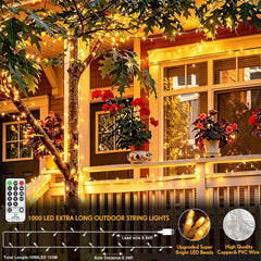 120M 1000 LED Fairy Lights Outdoor String Lights Plug in Extra Long Christmas Lights Waterproof with Remote Timer 8 Modes for outside Garden Patio Party Wedding Yard Tree Decorations Warm White