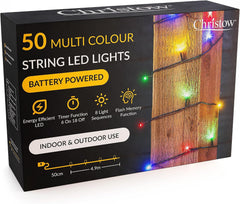 Christmas Fairy Lights, Battery Operated, 50 Leds, Multi-Coloured