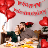 Valentines Day Decorations Set, Happy Valentine'S Day Letter Banner and 10 Pcs 18 Inch Red Heart Balloons for Valentines Day, Anniversary, Wedding Party
