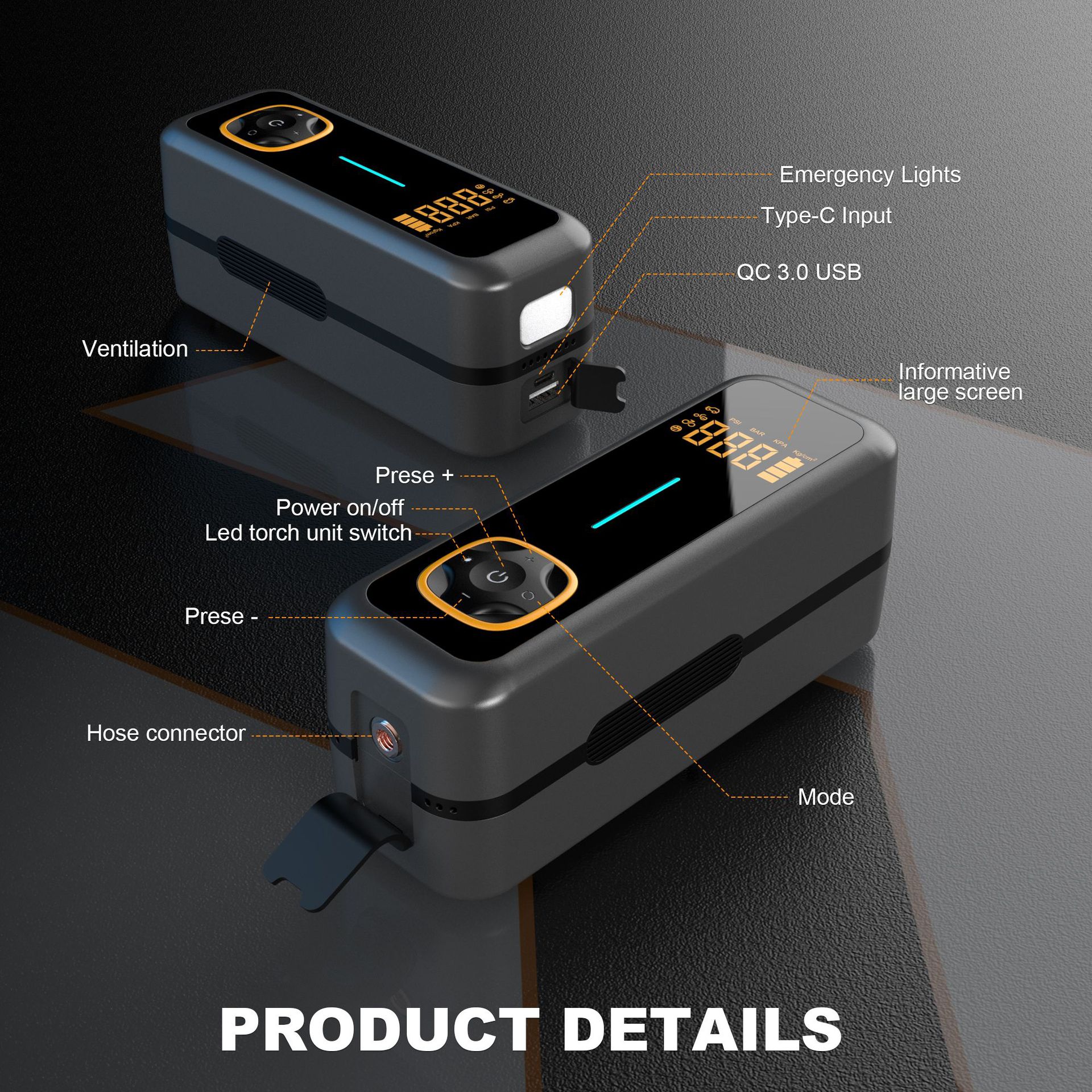 Portable Car Air Pump With Smart Digital Display Universal For Bicycles And Electric Vehicles
