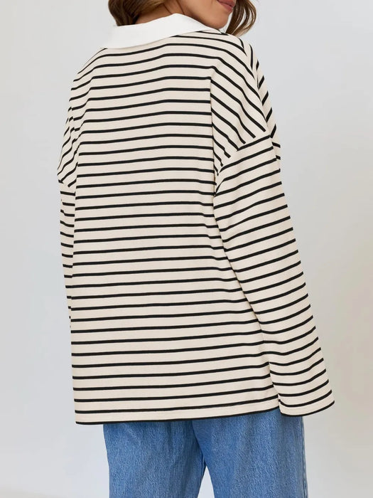 Mandy Striped  Collar Long Sleeve Sweatshirt