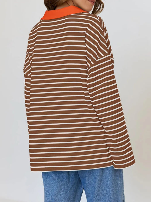 Mandy Striped  Collar Long Sleeve Sweatshirt