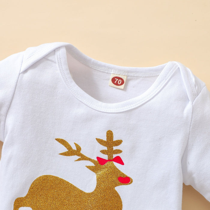 0-18M Newborn Infant Baby Girl 4Pcs Christmas Outfits Reindeer Long Sleeves Romper Tutu Skirt Leg Warmer Headband