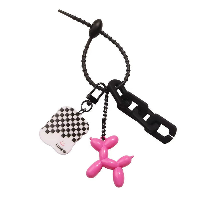 Plum Red Chain Balloon Dog Card Holder Keyring Women Featuring Spicy Girl Heart-Shaped Pink Bow Design Unique Trendy Bag