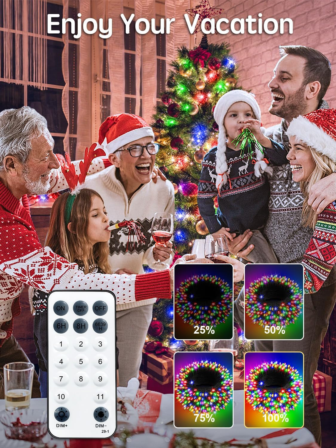 Christmas Tree Lights 35M, 300 LED Christmas Lights Outdoor Warm+Multicolor