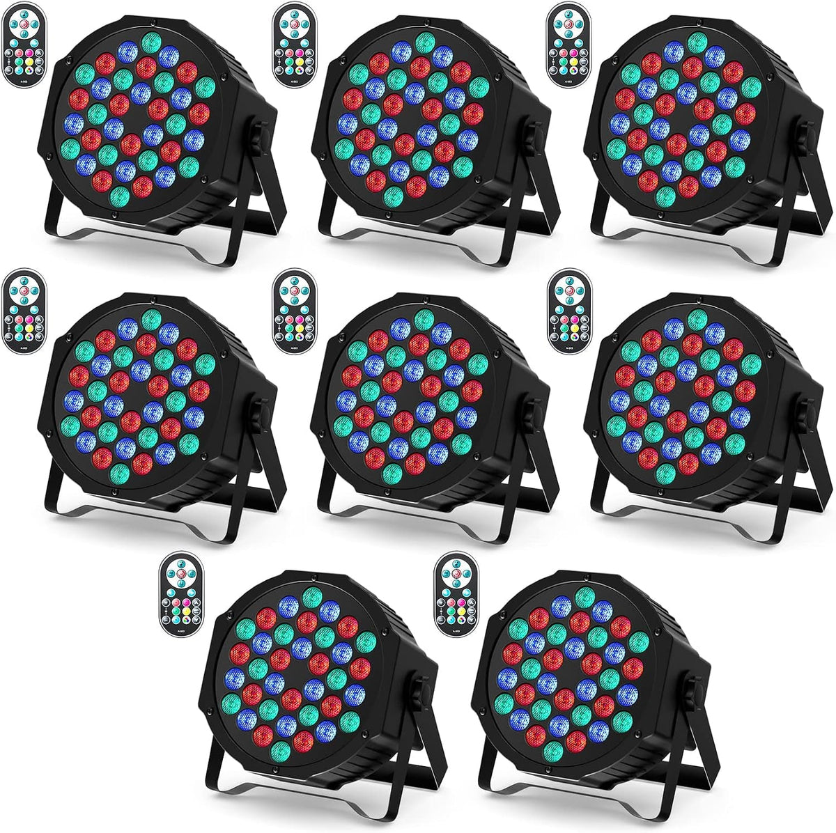 8 Pack RGB 36 LED Stage Lights with Remote Control, 72W LED Par Can Light Console 7CH Control, 7 Modes Disco Lights for Parties Wedding Club Party Concert Bars Show