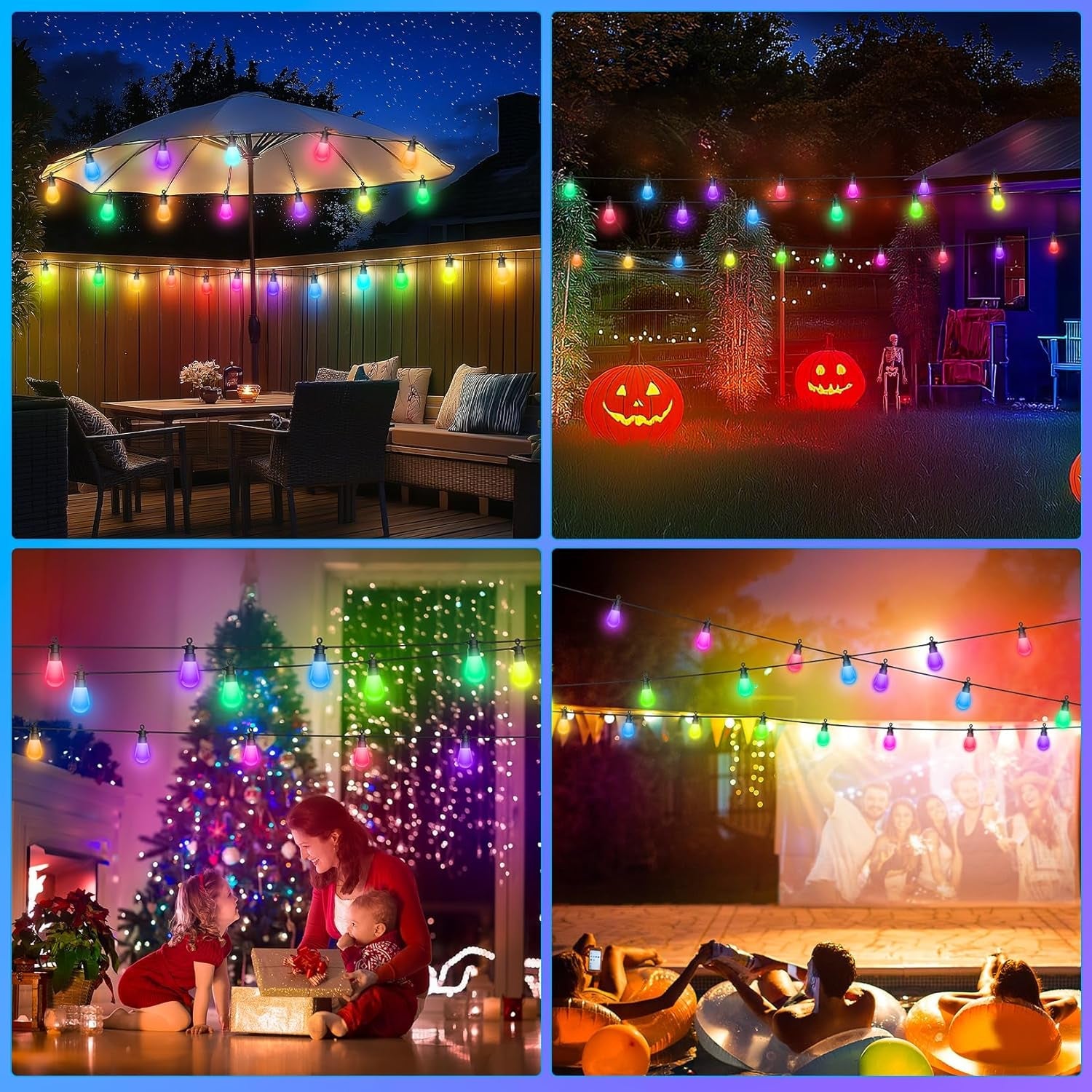 Festoon Lights Outdoor Mains Powered - 69FT/21.1M RGB Garden String Light