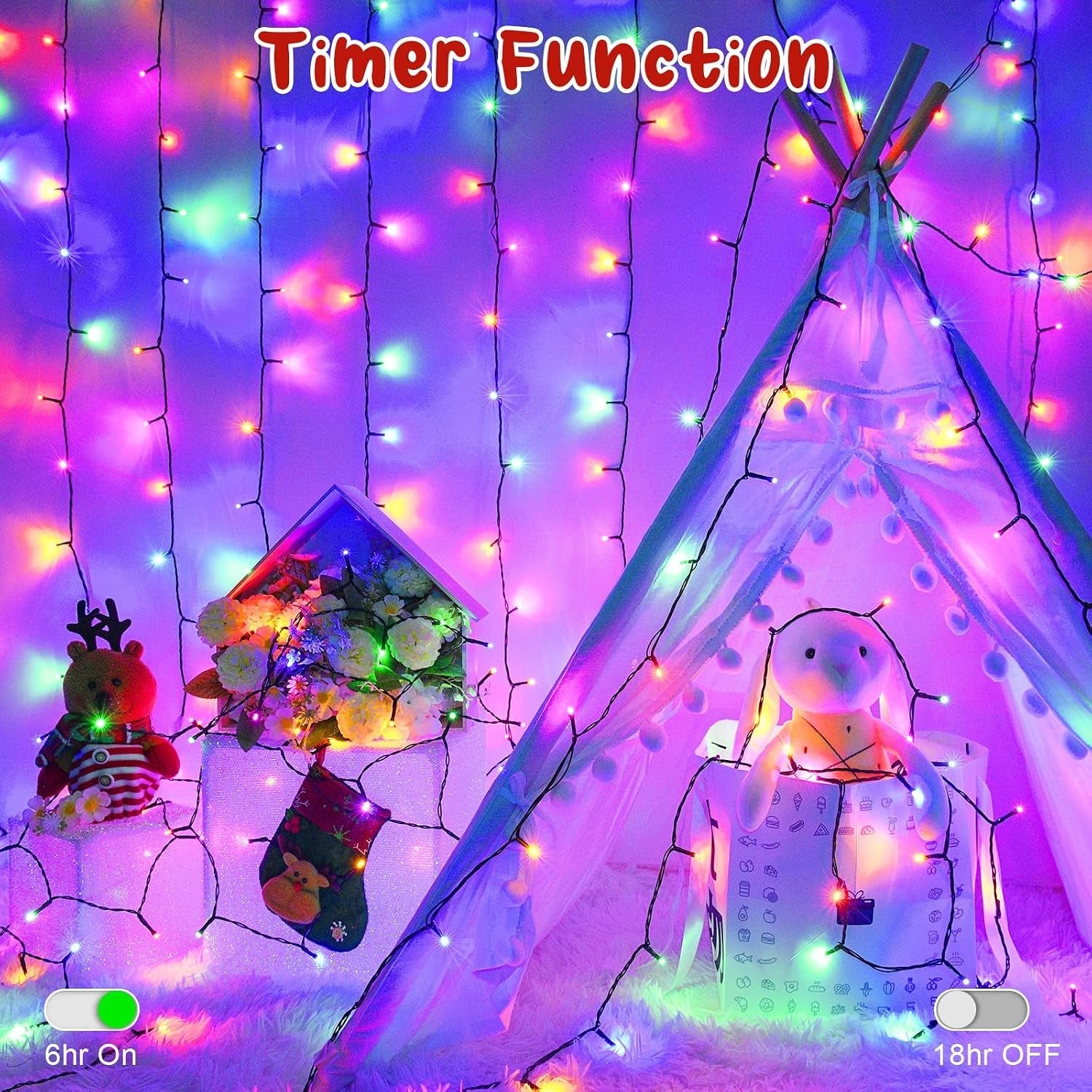Fairy Lights 6M 60LED Fairy String Lights USB or Battery Operated with Timer, 8 Modes, Waterproof Green Wire Multicolour Christmas Lights for Indoor Outdoor Bedroom Wedding Birthday Wreath Xmas