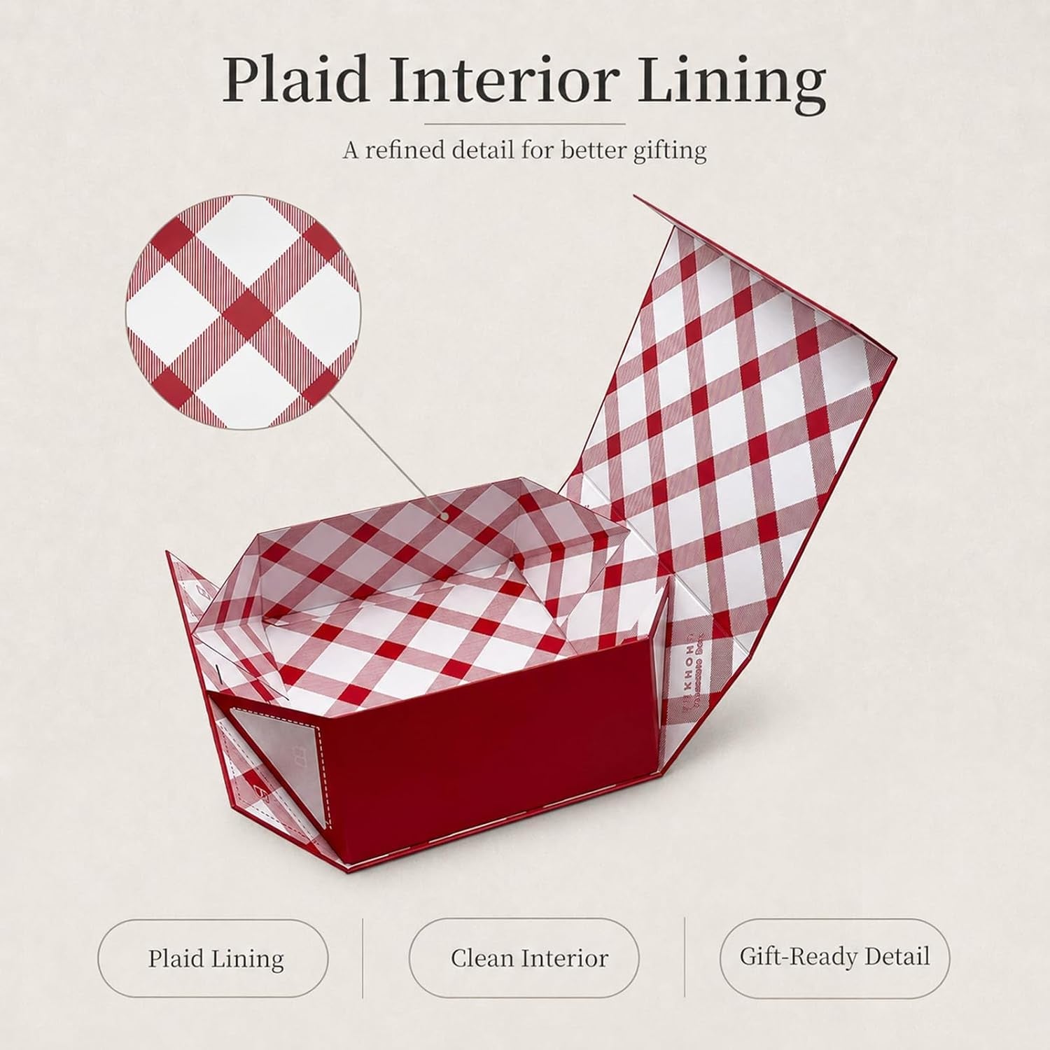 Red Large Gift Box 33.5X27X12.5 Cm, Premium Present Box with Magnetic Lid and Ribbon for Holidays Wedding Birthday Gift Packaging, Plaid Lining