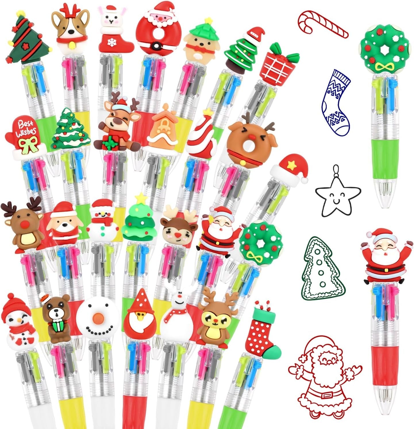 Christmas Multicolour Ballpoint Pens, 30PCS 4 Colours, Xmas Mini Retractable Pens for Kids Novelty Pens for Class Reward Gifts Party Bag Fillers