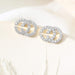 925 Sterling Silver Korean Sparkling Crystal English Letter Double C Stud Earrings Women Girl Sweet Jewelry-Silver
