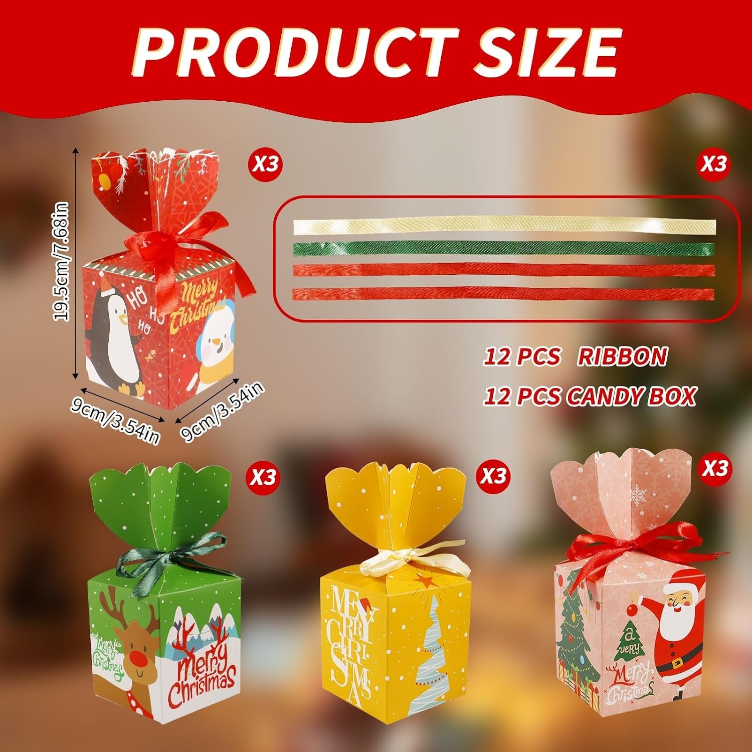 12Pcs Christmas Party Gift Boxes, Creative Christmas Paper Candy Boxes, Festive Favour Boxe for Xmas Party, Advent Decorations, Eve, Gift Wrapping