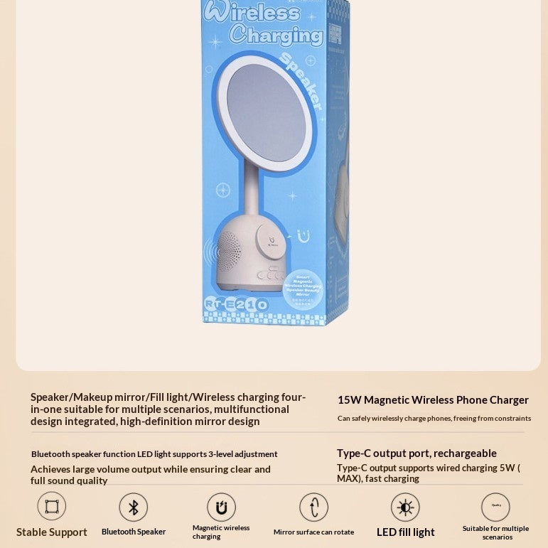 Smart Magnetic Wireless Charging Speaker Makeup Mirror