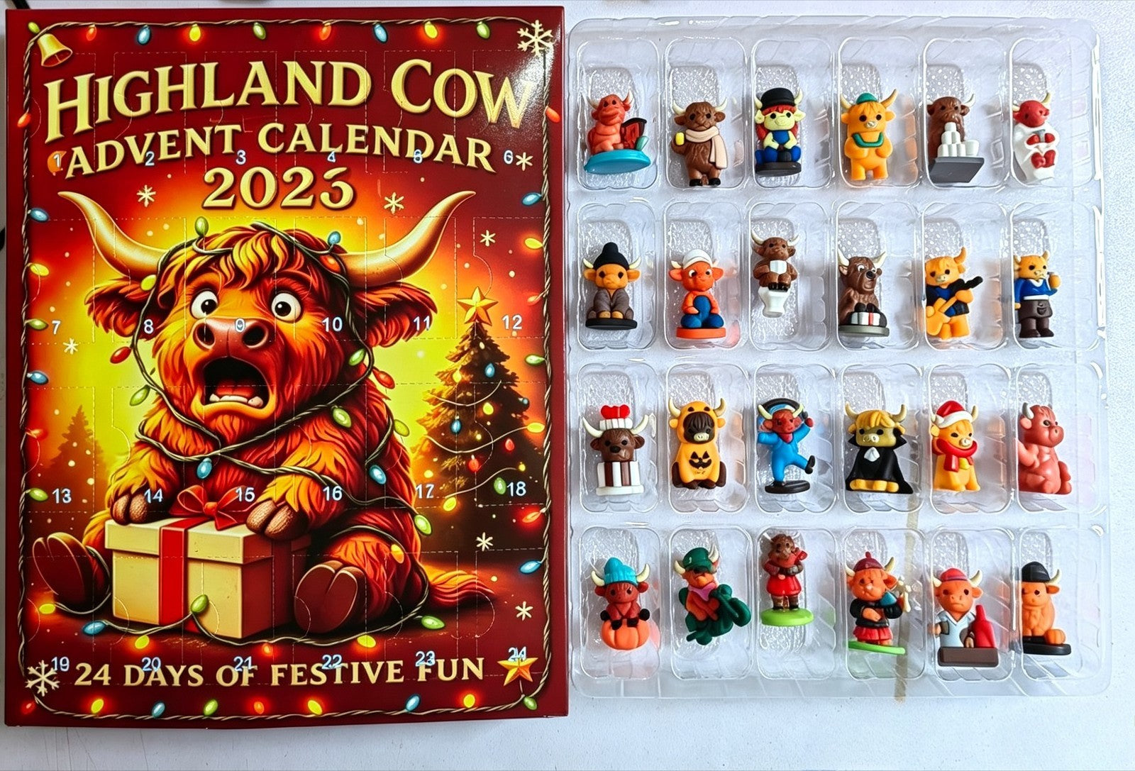 Highland Cow Christmas Advent Calendar 2026 Countdown 3D PVC Figures Gift Decor