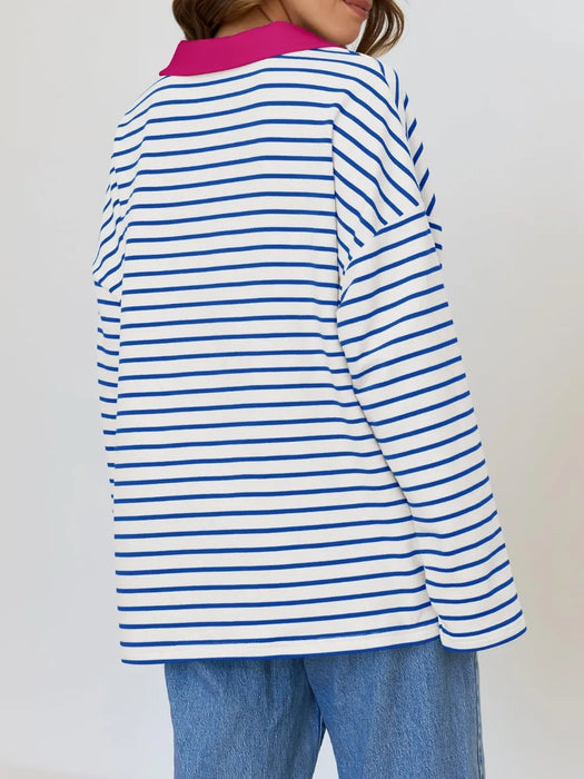 Mandy Striped  Collar Long Sleeve Sweatshirt