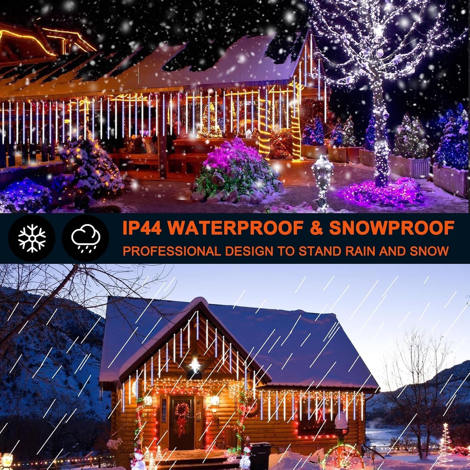 Christmas Lights Outdoor, Meteor Shower Lights 30Cm/12Inch 10 Spiral Tubes
