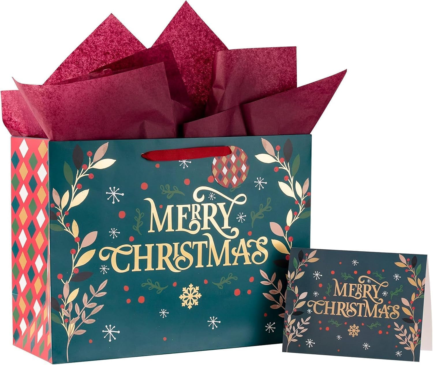 4Pcs Large Christmas Bags Gift Bags with Greeting Card, 40CM X 30CM X 15CM Kraft Paper Bag Christmas Theme Goody Bag with Gift Tag and Tissue Paper for Holiday Xmas Gift Packaging