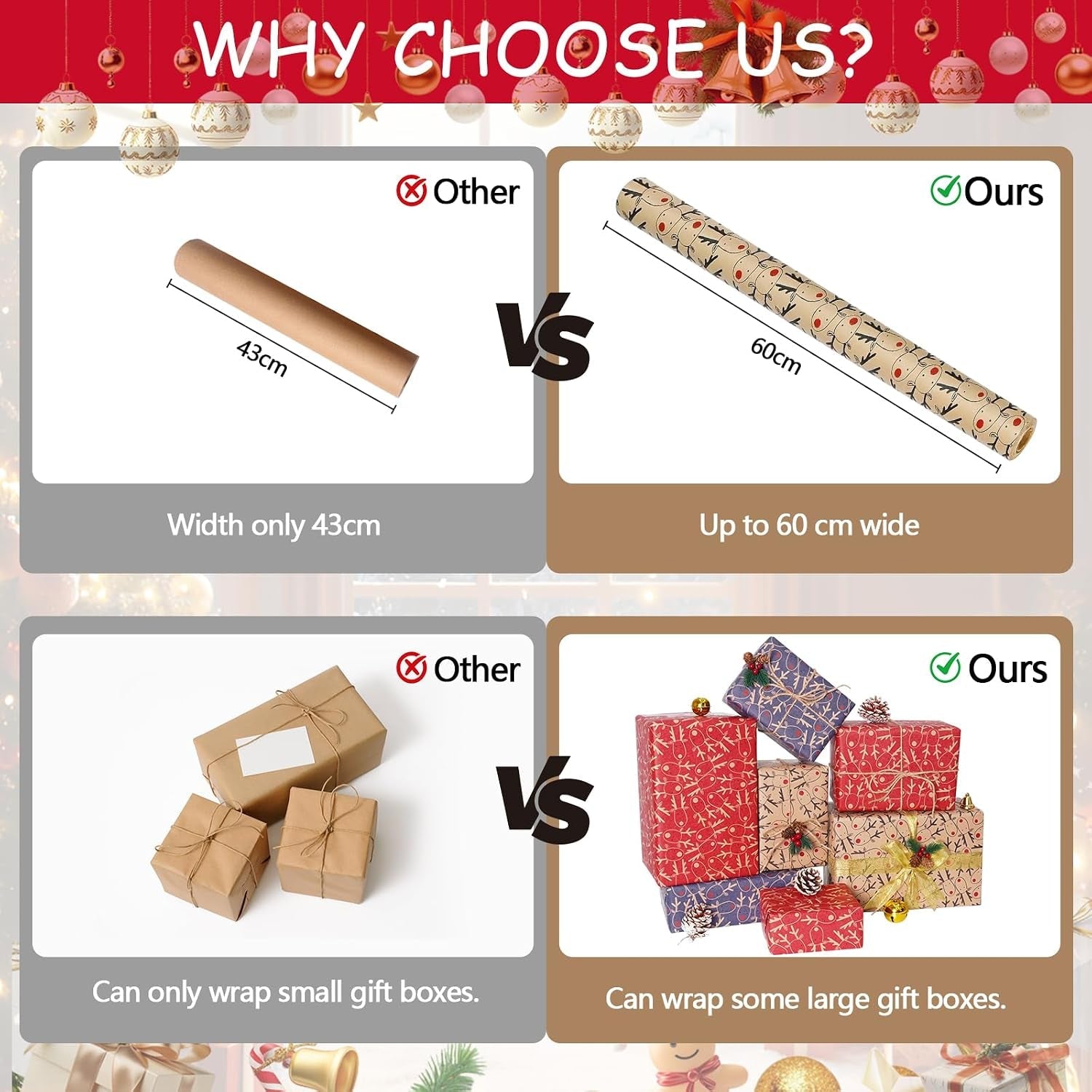 3 X 5M Christmas Wrapping Paper, 60Cm Wide X 5M Length Recyclable