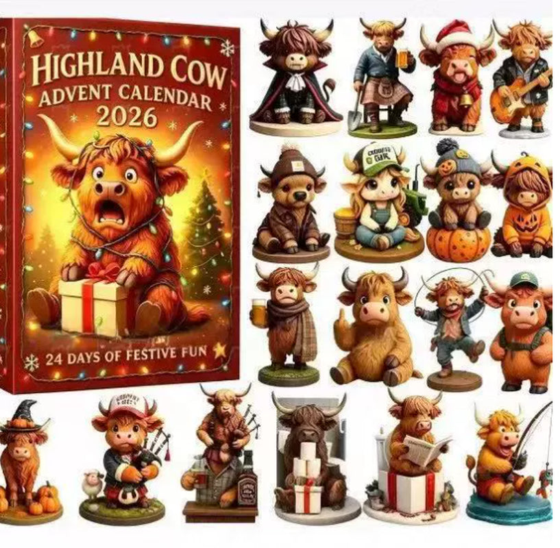2026 Highland Cow 2D Acrylic Advent Calendar Gift 24 Days Christmas Countdown