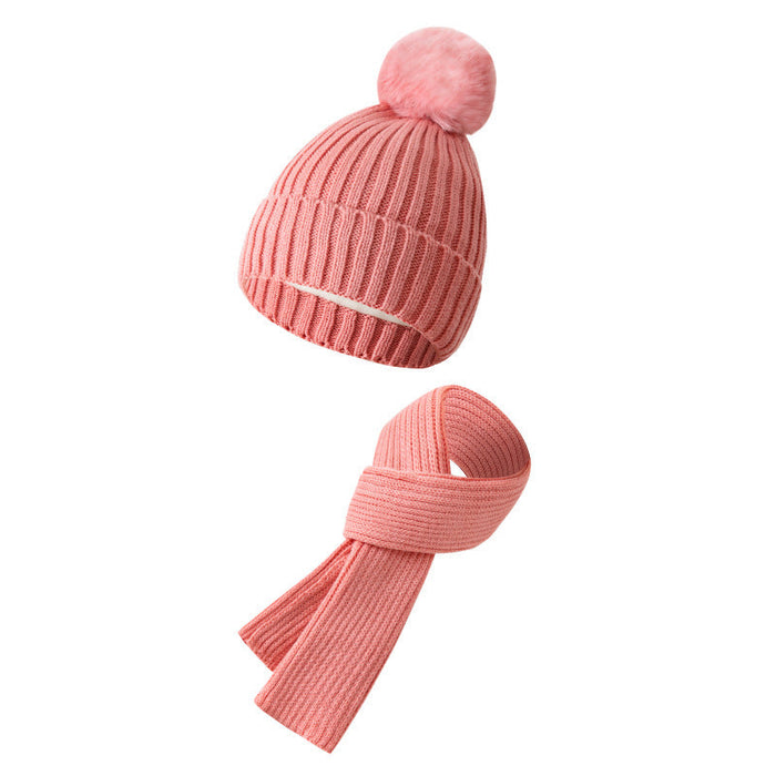 Solid Color Woven Hat Scarf And Gloves Warm Set