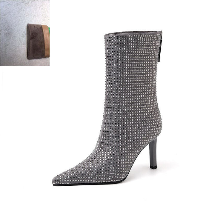 Women's Rhinestone High Heel Booties Boots