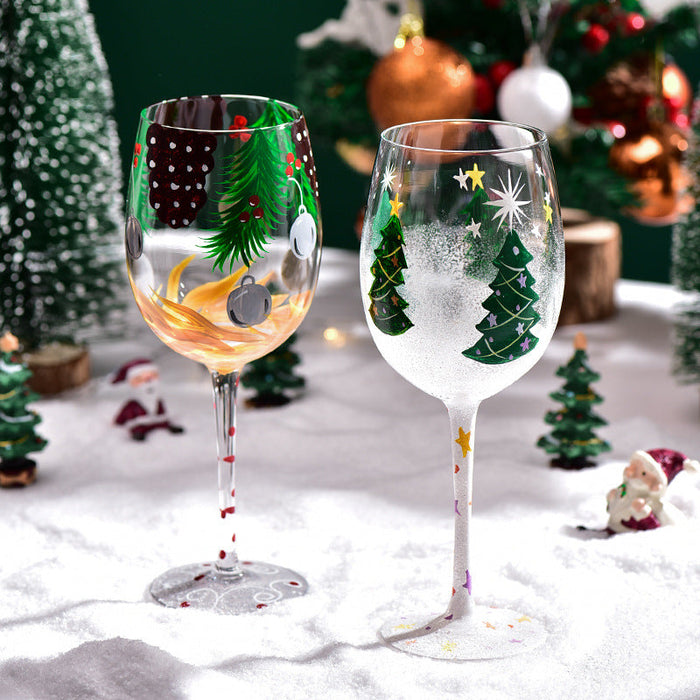 Creative Christmas Tree Glass Red Wine Glass Snowman Goblet Hand Painted Glass Christmas Decoration Red Wine Glass