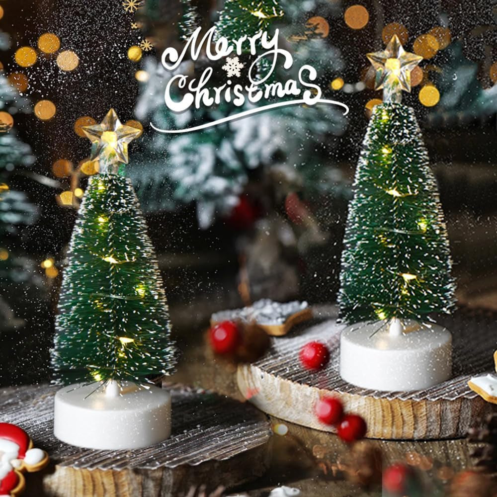 3 Pcs Tabletop Christmas Tree with Lights Mini Artificial Xmas Tree with LED String Lights Christmas Party Decoration Miniature Table Ornaments Home Office Tabletop Decor Mini Desk Top Christmas Tree