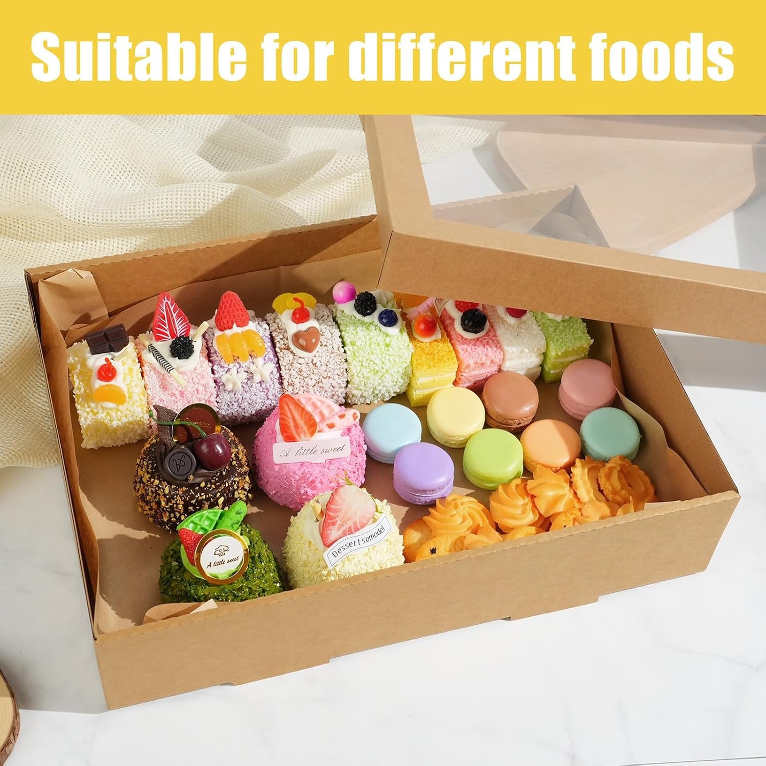 Cookie Boxes with Window 35 × 30 × 8 Cm, 10 Pack Corrugated Bakery Boxes