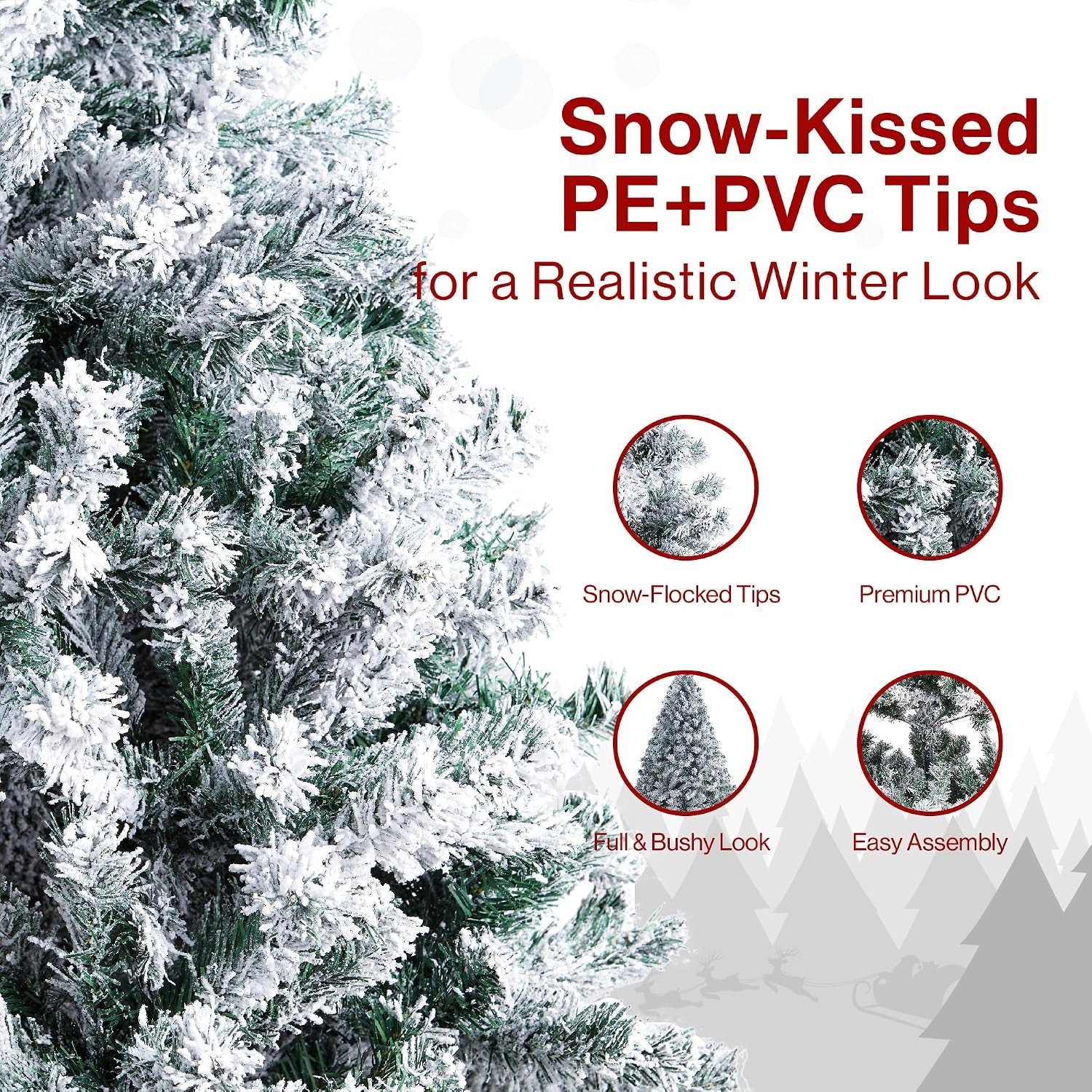 6Ft Snow Flocked Artificial Christmas Tree with 926 Tips Realistic Holiday Premium Full Winter White Pine Xmas Tree, Full Appearance Snowy Easy Assembly with Sturdy Metal Stand 180Cm