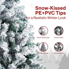 6Ft Snow Flocked Artificial Christmas Tree with 926 Tips Realistic Holiday Premium Full Winter White Pine Xmas Tree, Full Appearance Snowy Easy Assembly with Sturdy Metal Stand 180Cm