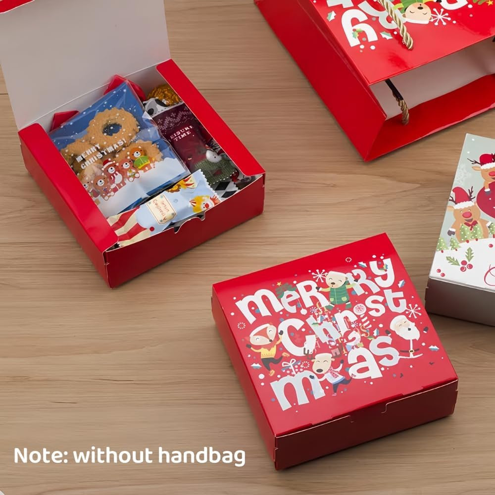 10 Packs 14X14X5Cm Red Merry Christmas Boxes with Lids, Gift Boxes, Xmas Party Favor Treats, Bakery, Gift Packaging