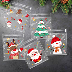 200 Piece Christmas Cookie Bags - Self Adhesive Clear Xmas Candy & Treat Bags for Parties & Goodies