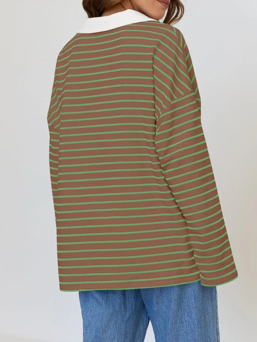 Mandy Striped  Collar Long Sleeve Sweatshirt