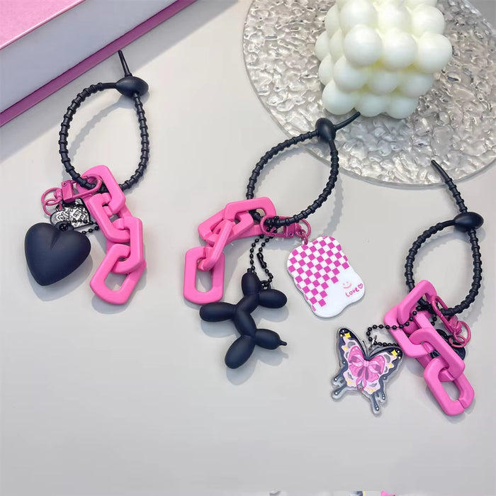 Plum Red Chain Balloon Dog Card Holder Keyring Women Featuring Spicy Girl Heart-Shaped Pink Bow Design Unique Trendy Bag