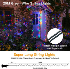 Outdoor Fairy Lights, 20M 200 Leds, Multicolour, Mains Powered