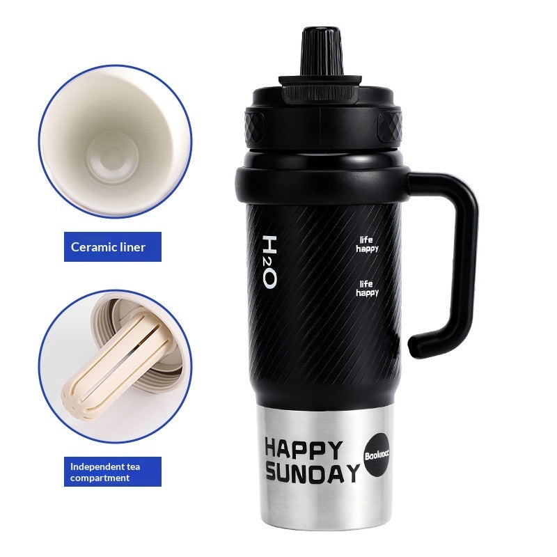 Ceramic-liner Insulated Mug Stainless-Steel Straw Ice-Resistant Bottle Large-Capacity Cup
