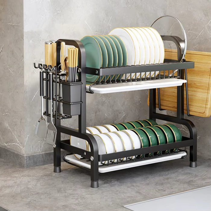 Dishes Storage Rack Stainless Steel Dish Rack Stainless Steel Kitchen Dish Rack with Utensil Storage Hook Waterproof for Bowls