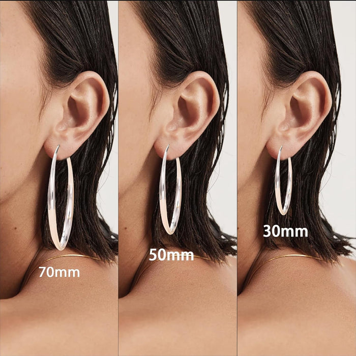 Silver Hoops Earrings for Women Hypoallergenic Large Sterling Silver Hoop Earrings Big 925 Silver Hoop Earrings 5Mm Width Lightweight Silver Earrings for Women Girls 30/50/70Mm