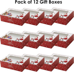 Pack of 12 Christmas Gift Boxes with Clear Window 18X13X5 Cm